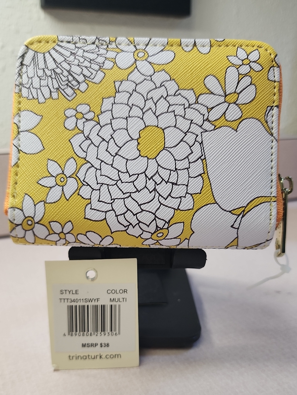 Trina Turk Yellow White Floral Zip Wallet
